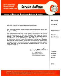 1958 Chrysler 300-D Service Bulletin
