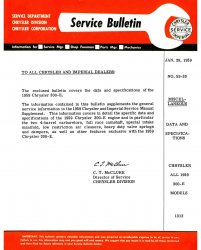 1959 Chrysler 300-E Service Bulletin