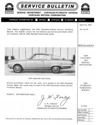 1964 Plymouth Barracuda Service Bulletin