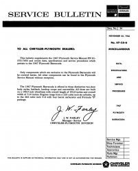 1967 Plymouth Barracuda Service Bulletin