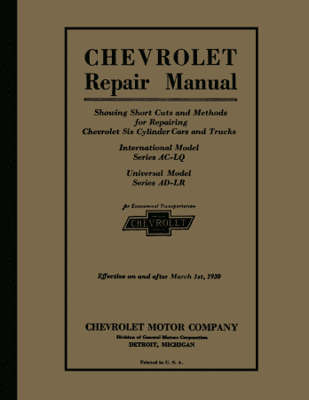 1929 - 1930 Chevrolet Car & Truck Repair Shop Manual