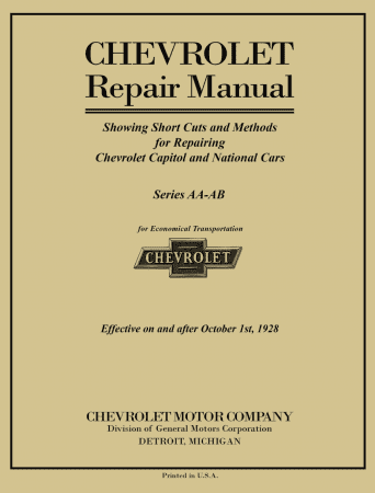 1927 - 1928 Chevrolet Car & Truck Repair Shop Manual