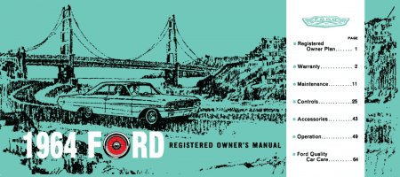 1964 Ford Car Owner's Manual Instruktionsbok
