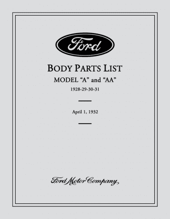 1928 - 1931 Ford Model A AA Body Parts Book