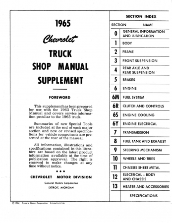 1965 Chevrolet Truck Shop Manual Supplement to 1963 Chevy Truck Shop Manual