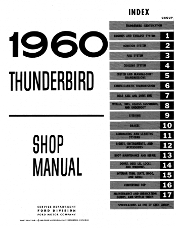 1960 Ford Thunderbird Shop Manual