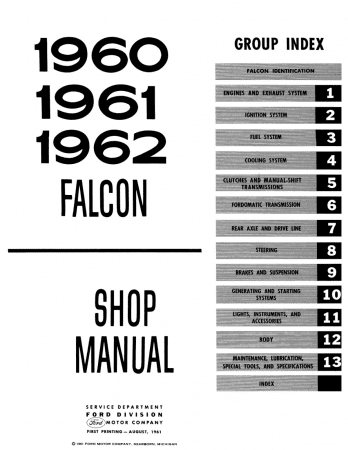 1960 - 1961 - 1962 Ford Falcon Shop Manual