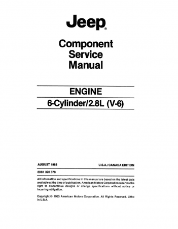 1984 - 1986 Jeep MOT 2.8L (V-6) Engine Overhaul Manual