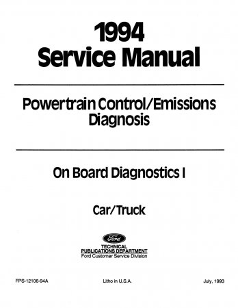 1994 Ford Car & Truck Powertrain Control / Emissions Diagnosis Service Manual OBD-I