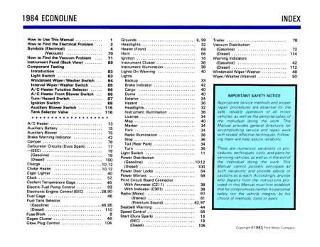 1984 Ford Econoline Van Electrical Vacuum Troubleshooting Manual