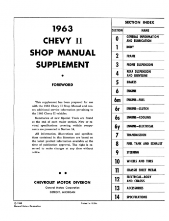 1963 Chevy II Shop Manual Supplement