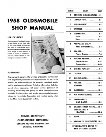 1958 Oldsmobile Shop Manual1958 Oldsmobile Shop Manual