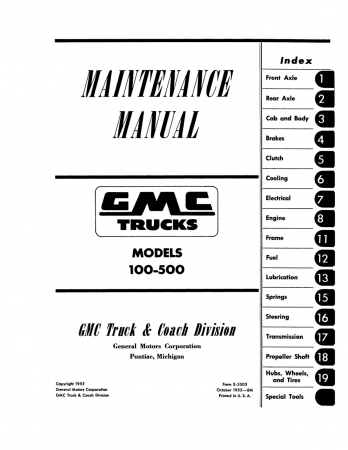 1955 GMC Truck Maintenance Manual 100 - 500 Models