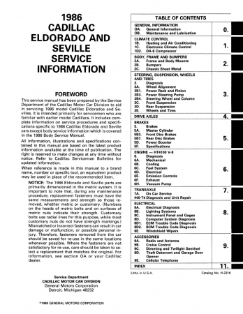 1986 Cadillac Eldorado, Seville Shop Manual