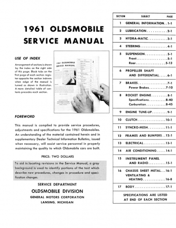 1961 Oldsmobile Service Manual - 88, S-88, 98