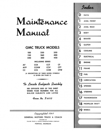 1941 - 1942 GMC Truck 100-450 Maintenance Manual - X-4113