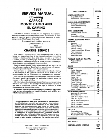 1987 Chevrolet Monte Carlo, El Camino, Caprice Service Manual
