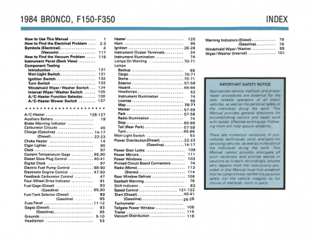 1984 Ford Bronco, F150-350 Electrical & Vacuum Troubleshooting Manual