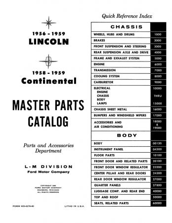 1956-1959 Lincoln Master Parts Catalog