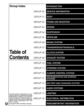 1996 Ford Mustang Service Manual