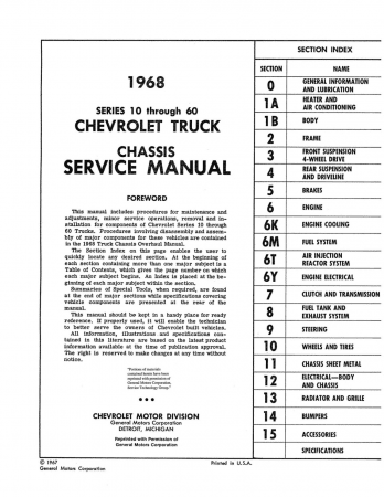 1968 Chevrolet Truck Chassis Service Manual (Series 10 thru 60)