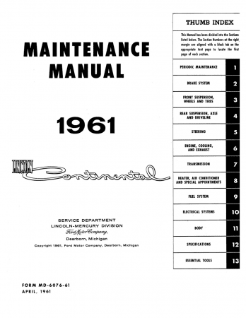 1961-1963 Lincoln Contenintal Maintenance Manual