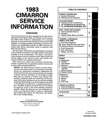 1983 Cadillac Cimarron Shop Manual