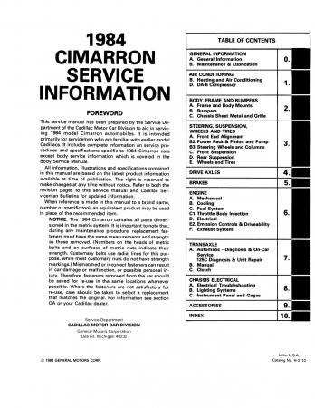1984 Cadillac Cimarron Shop Manual