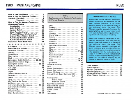 1983 Ford Mustang Capri Electrical Vacuum Troubleshooting Manual