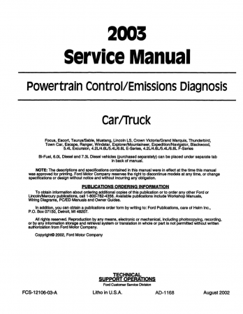 2003 Ford Car & Truck Powertrain Control / Emissions Diagnosis Service Manual