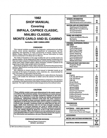 1982 GMC Caballero Service Manual