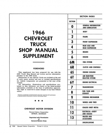 1966 Chevy Truck Shop Manual Supplement to 1963 Chevy Truck Shop Manual
