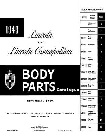 1949 Lincoln Body Parts Catalog