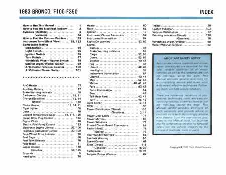 1983 Ford Bronco, F100-350 Electrical & Vacuum Troubleshooting Manual