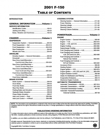 2001 Ford F-150 Truck Workshop Manual