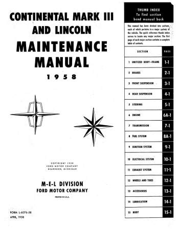1958 Lincoln Maintenance Manual