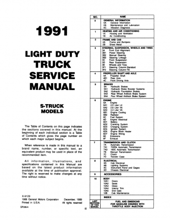 1991 GMC Sonoma Truck & S15 Jimmy Service Manual (S / T Series)
