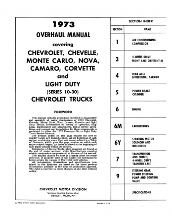 1973 Chevy Car / Truck Overhaul Manual