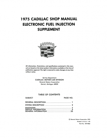 1975 Cadillac Fuel Injection Supplement to 1975 Shop Manual