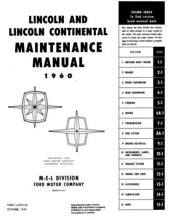 1960 Lincoln Maintenance Manual