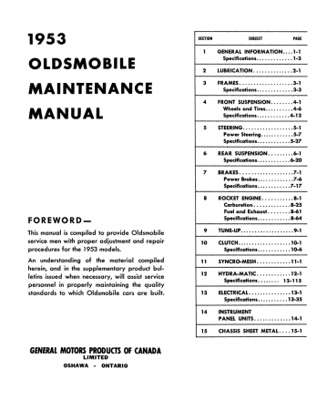 1952 Oldsmobile Shop Manual - CANADIAN