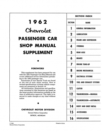 Sevicemanual Chevrolet 1962