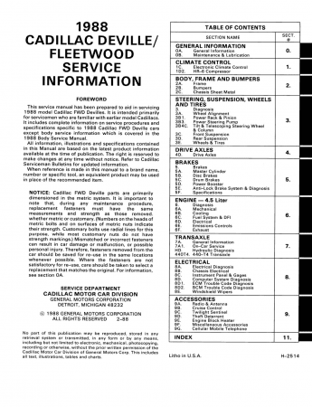 1988 Cadillac DeVille, Fleetwood Shop Manual