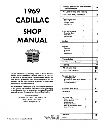 Sevicemanual Cadillac 1969