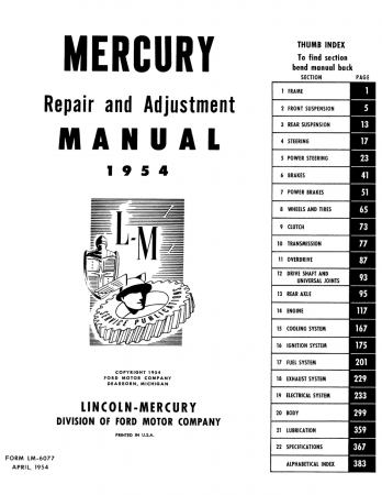 1954 Mercury Repair and Adjustment Manual