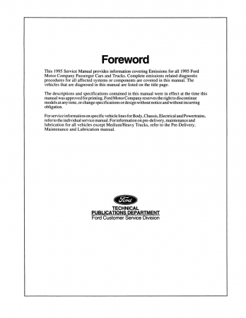 1995 Ford Car & Truck Powertrain Control / Emissions Diagnosis Service Manual - OBD-II