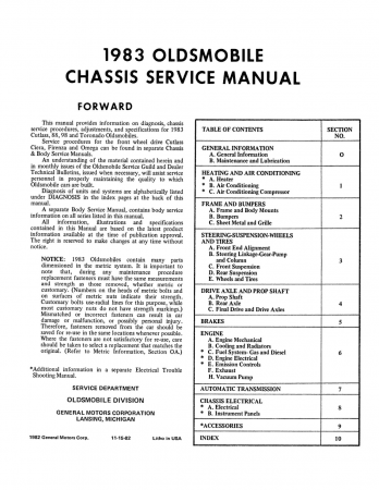 1983 Oldsmobile Service Manual - Cutlass, Delta 88, 98, Toronado