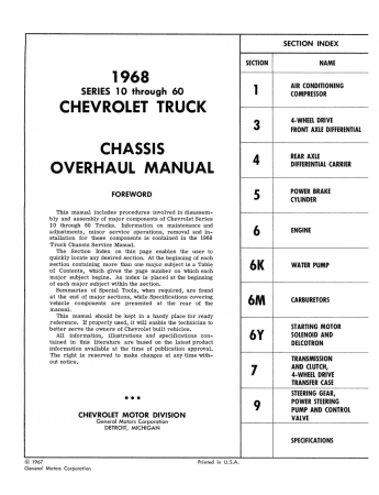 1968 Chevrolet Truck Chassis Overhaul Manual (Series 10 thru 60)