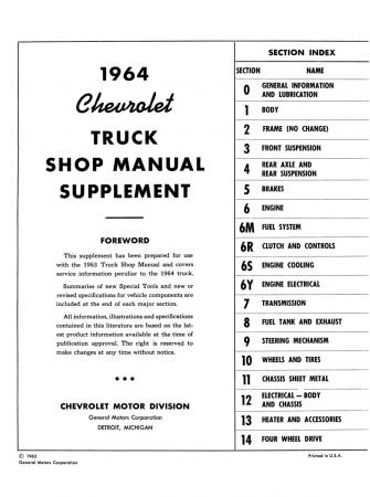 1964 Chevy Truck Shop Manual Supplement to 1963 Chevy Truck Shop Manual