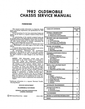 1982 Oldsmobile Service Manual - Includes Update Supplement